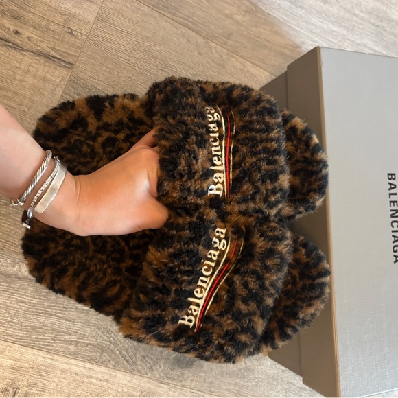 Balenciaga Shoes - Balenciaga Furry Leopard Print Slippers